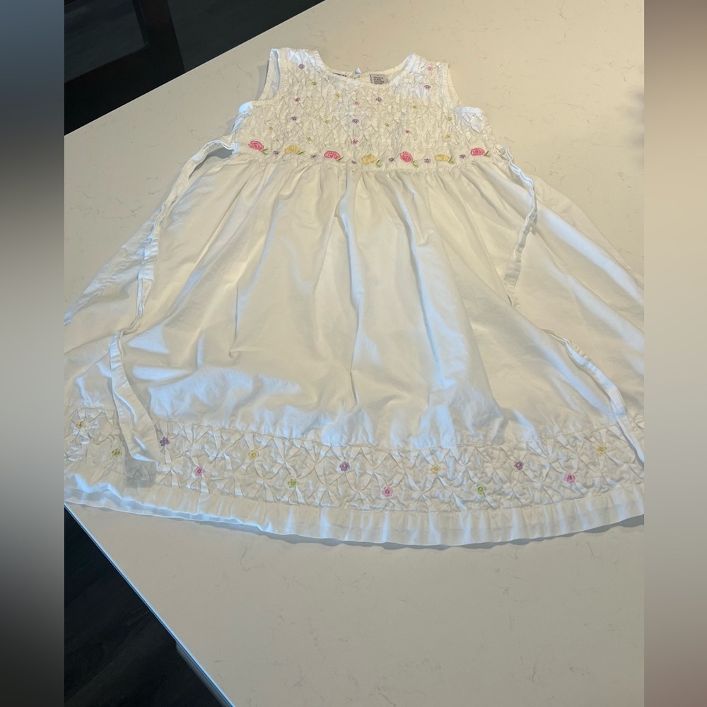 White Cotton Kids Dress with Floral Accents